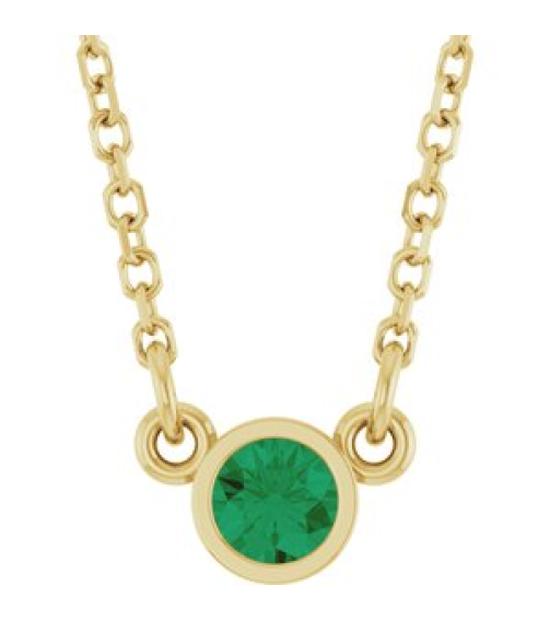 61134 Necklace Set 14K Yellow Round Natural Emerald 3 Mm 16 In Polished Natural Emerald Solitaire Necklace