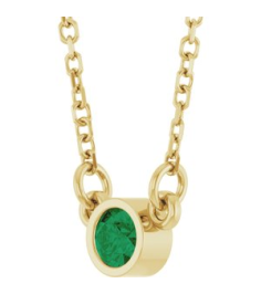61134 Necklace Set 14K Yellow Round Natural Emerald 3 Mm 16 In Polished Natural Emerald Solitaire Necklace