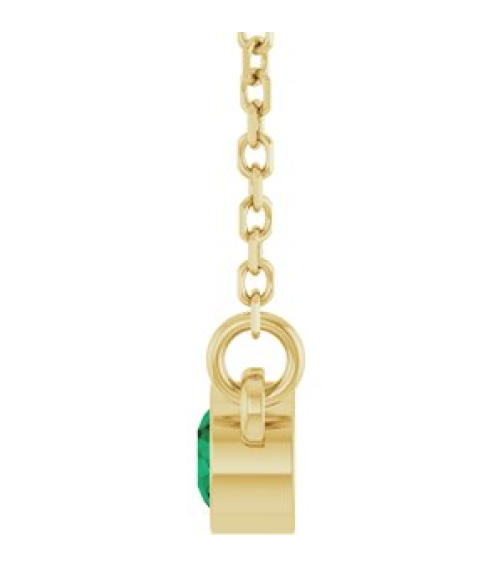61134 Necklace Set 14K Yellow Round Lab-Grown Emerald 3 Mm 16 In Polished Lab-Grown Emerald Solitaire Necklace