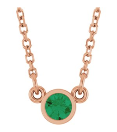61134 Necklace Set 14K Rose Round Lab-Grown Emerald 3 Mm 16 In Polished Lab-Grown Emerald Solitaire Necklace