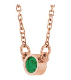 61134 Necklace Set 14K Rose Round Lab-Grown Emerald 3 Mm 16 In Polished Lab-Grown Emerald Solitaire Necklace