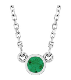 61134 Necklace Set Platinum Round Lab-Grown Emerald 3 Mm 16 In Polished Lab-Grown Emerald Solitaire Necklace