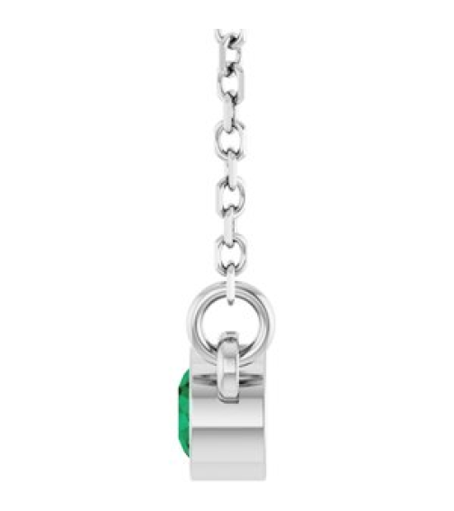 61134 Necklace Set Platinum Round Lab-Grown Emerald 3 Mm 16 In Polished Lab-Grown Emerald Solitaire Necklace