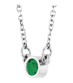 61134 Necklace Set Platinum Round Lab-Grown Emerald 3 Mm 16 In Polished Lab-Grown Emerald Solitaire Necklace