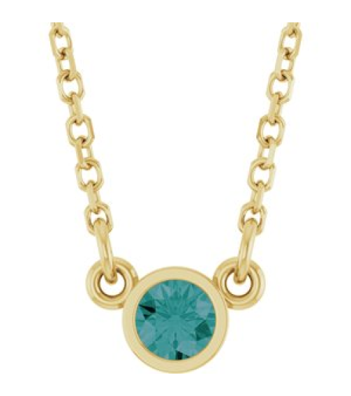 61134 Necklace Set 14K Yellow Round Lab-Grown Alexandrite 3 Mm 16 In Polished Lab-Grown Alexandrite Solitaire Necklace