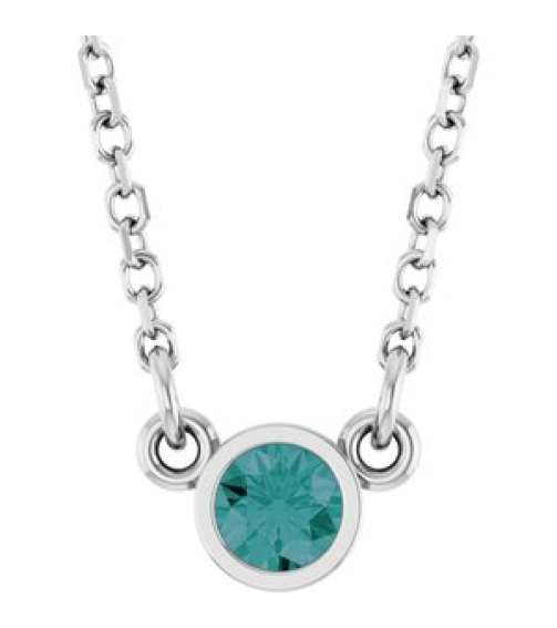 61134 Necklace Set Platinum Round Lab-Grown Alexandrite 3 Mm 16 In Polished Lab-Grown Alexandrite Solitaire Necklace