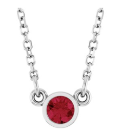 61134 Necklace Set 14K White Round Natural Ruby 3 Mm 16 In Polished Natural Ruby Solitaire Necklace