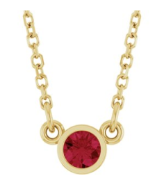 61134 Necklace Set 14K Yellow Round Natural Ruby 3 Mm 16 In Polished Natural Ruby Solitaire Necklace
