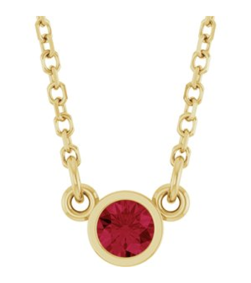 61134 Necklace Set 14K Yellow Round Natural Ruby 3 Mm 16 In Polished Natural Ruby Solitaire Necklace