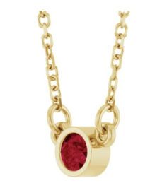 61134 Necklace Set 14K Yellow Round Natural Ruby 3 Mm 16 In Polished Natural Ruby Solitaire Necklace