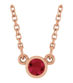 61134 Necklace Set 14K Rose Round Natural Ruby 3 Mm 16 In Polished Natural Ruby Solitaire Necklace