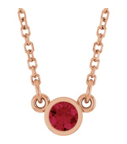 61134 Necklace Set 14K Rose Round Natural Ruby 3 Mm 16 In Polished Natural Ruby Solitaire Necklace