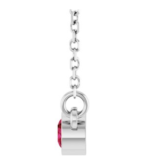 61134 Necklace Set 14K White Round Lab-Grown Ruby 3 Mm 16 In Polished Lab-Grown Ruby Solitaire Necklace