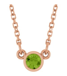 61134 Necklace Set 14K Rose Round Natural Peridot 3 Mm 16 In Polished Natural Peridot Solitaire Necklace
