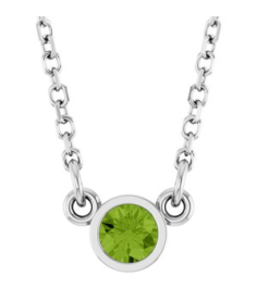 61134 Necklace Set Platinum Round Natural Peridot 3 Mm 16 In Polished Natural Peridot Solitaire Necklace