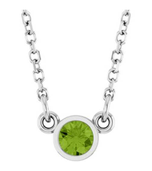 61134 Necklace Set Platinum Round Natural Peridot 3 Mm 16 In Polished Natural Peridot Solitaire Necklace