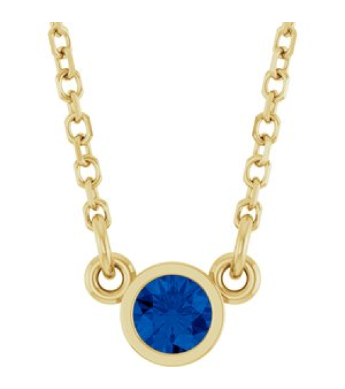 61134 Necklace Set 14K Yellow Round Natural Blue Sapphire 3 Mm 16 In Polished Natural Blue Sapphire Solitaire Necklace