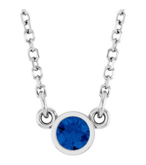 61134 Necklace Set Platinum Round Natural Blue Sapphire 3 Mm 16 In Polished Natural Blue Sapphire Solitaire Necklace