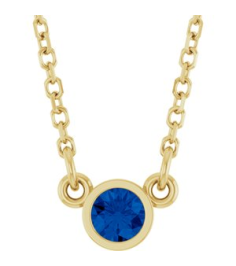 61134 Necklace Set 14K Yellow Round Lab-Grown Blue Sapphire 3 Mm 16 In Polished Lab-Grown Blue Sapphire Solitaire Necklace