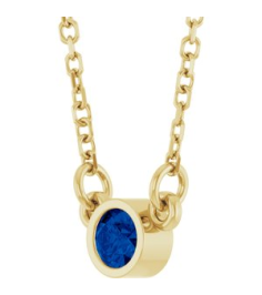 61134 Necklace Set 14K Yellow Round Lab-Grown Blue Sapphire 3 Mm 16 In Polished Lab-Grown Blue Sapphire Solitaire Necklace