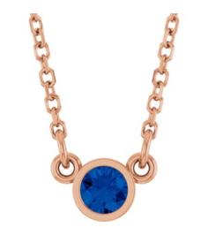 61134 Necklace Set 14K Rose Round Lab-Grown Blue Sapphire 3 Mm 16 In Polished Lab-Grown Blue Sapphire Solitaire Necklace