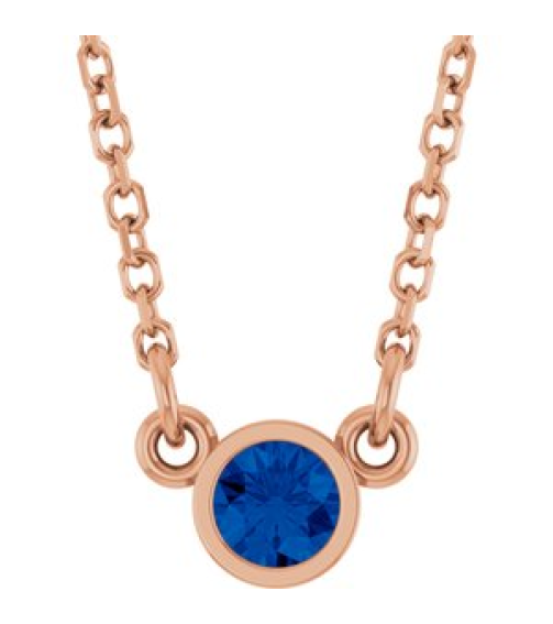 61134 Necklace Set 14K Rose Round Lab-Grown Blue Sapphire 3 Mm 16 In Polished Lab-Grown Blue Sapphire Solitaire Necklace