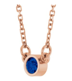 61134 Necklace Set 14K Rose Round Lab-Grown Blue Sapphire 3 Mm 16 In Polished Lab-Grown Blue Sapphire Solitaire Necklace