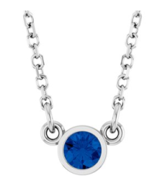61134 Necklace Set Platinum Round Lab-Grown Blue Sapphire 3 Mm 16 In Polished Lab-Grown Blue Sapphire Solitaire Necklace