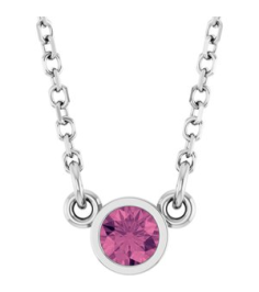 61134 Necklace Set 14K White Round Natural Pink Tourmaline 3 Mm 16 In Polished Natural Pink Tourmaline Solitaire Necklace