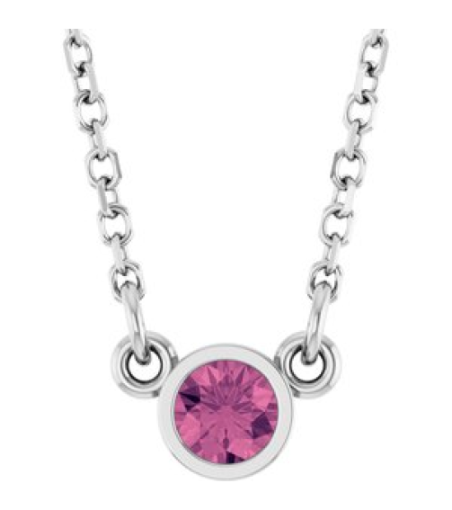 61134 Necklace Set 14K White Round Natural Pink Tourmaline 3 Mm 16 In Polished Natural Pink Tourmaline Solitaire Necklace