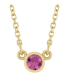 61134 Necklace Set 14K Yellow Round Natural Pink Tourmaline 3 Mm 16 In Polished Natural Pink Tourmaline Solitaire Necklace