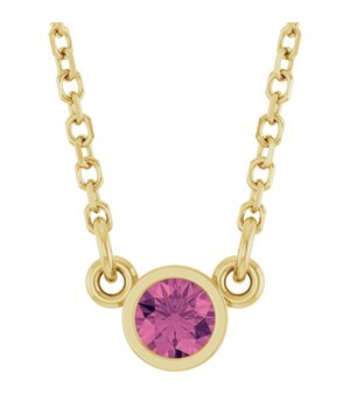 61134 Necklace Set 14K Yellow Round Natural Pink Tourmaline 3 Mm 16 In Polished Natural Pink Tourmaline Solitaire Necklace