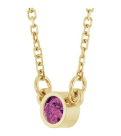 61134 Necklace Set 14K Yellow Round Natural Pink Tourmaline 3 Mm 16 In Polished Natural Pink Tourmaline Solitaire Necklace