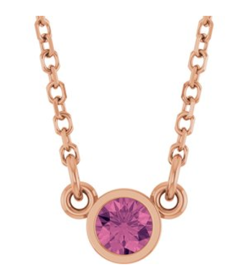 61134 Necklace Set 14K Rose Round Natural Pink Tourmaline 3 Mm 16 In Polished Natural Pink Tourmaline Solitaire Necklace