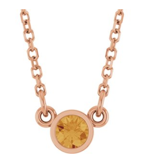 61134 Necklace Set 14K Rose Round Natural Citrine 3 Mm 16 In Polished Natural Citrine Solitaire Necklace