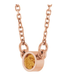 61134 Necklace Set 14K Rose Round Natural Citrine 3 Mm 16 In Polished Natural Citrine Solitaire Necklace