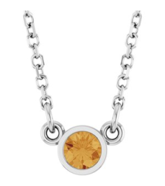 61134 Necklace Set Platinum Round Natural Citrine 3 Mm 16 In Polished Natural Citrine Solitaire Necklace