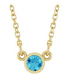 61134 Necklace Set 14K Yellow Round Natural Blue Zircon 3 Mm 16 In Polished Natural Blue Zircon Solitaire Necklace