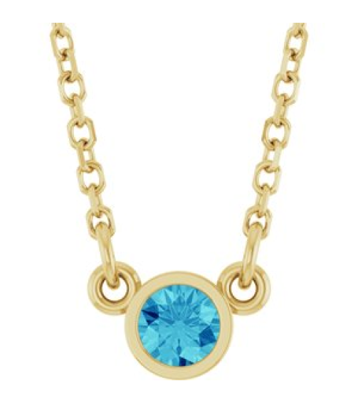 61134 Necklace Set 14K Yellow Round Natural Blue Zircon 3 Mm 16 In Polished Natural Blue Zircon Solitaire Necklace