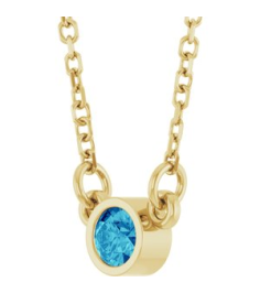 61134 Necklace Set 14K Yellow Round Natural Blue Zircon 3 Mm 16 In Polished Natural Blue Zircon Solitaire Necklace