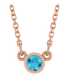 61134 Necklace Set 14K Rose Round Natural Blue Zircon 3 Mm 16 In Polished Natural Blue Zircon Solitaire Necklace
