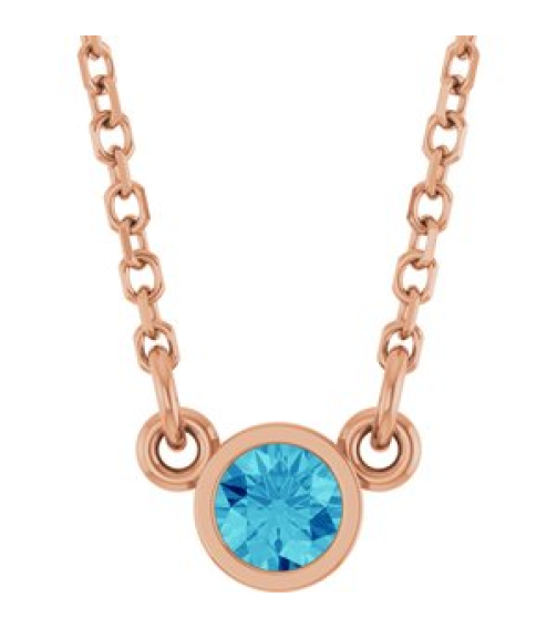 61134 Necklace Set 14K Rose Round Natural Blue Zircon 3 Mm 16 In Polished Natural Blue Zircon Solitaire Necklace