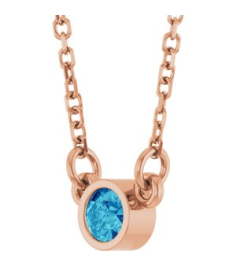 61134 Necklace Set 14K Rose Round Natural Blue Zircon 3 Mm 16 In Polished Natural Blue Zircon Solitaire Necklace