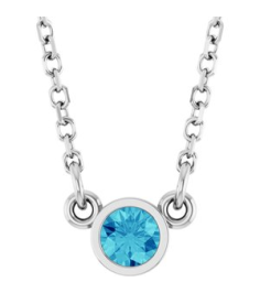 61134 Necklace Set Platinum Round Natural Blue Zircon 3 Mm 16 In Polished Natural Blue Zircon Solitaire Necklace