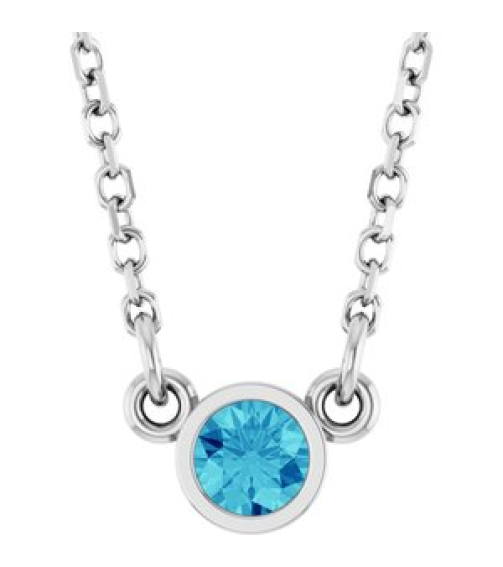 61134 Necklace Set Platinum Round Natural Blue Zircon 3 Mm 16 In Polished Natural Blue Zircon Solitaire Necklace