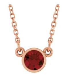 61134 Necklace Set 14K Rose Round Natural Mozambique Garnet 4 Mm 16 In Polished Natural Mozambique Garnet Solitaire Necklace