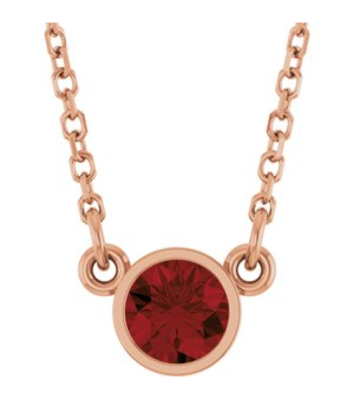 61134 Necklace Set 14K Rose Round Natural Mozambique Garnet 4 Mm 16 In Polished Natural Mozambique Garnet Solitaire Necklace