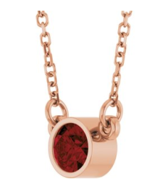 61134 Necklace Set 14K Rose Round Natural Mozambique Garnet 4 Mm 16 In Polished Natural Mozambique Garnet Solitaire Necklace