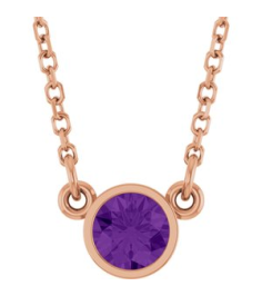 61134 Necklace Set 14K Rose Round Natural Amethyst 4 Mm 16 In Polished Natural Amethyst Solitaire Necklace