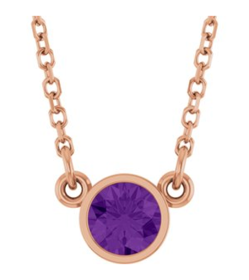 61134 Necklace Set 14K Rose Round Natural Amethyst 4 Mm 16 In Polished Natural Amethyst Solitaire Necklace